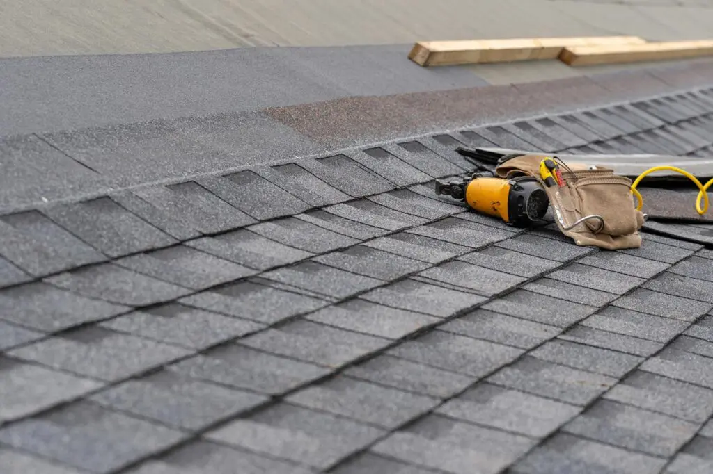 close up of composite roofing shingles