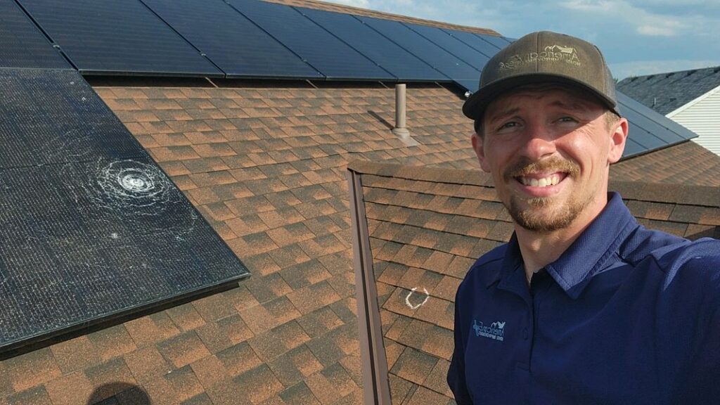 American Eagle Roofing contractor completing roof repair on residential roof